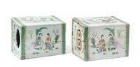 A Pair of Chinese Famille Rose Porcelain Pillows LATE QING DYNASTY, 19TH CENTURY Height 7 x width 9 1/4 inches. — LATE QING DYNASTY, 19TH CENTURY