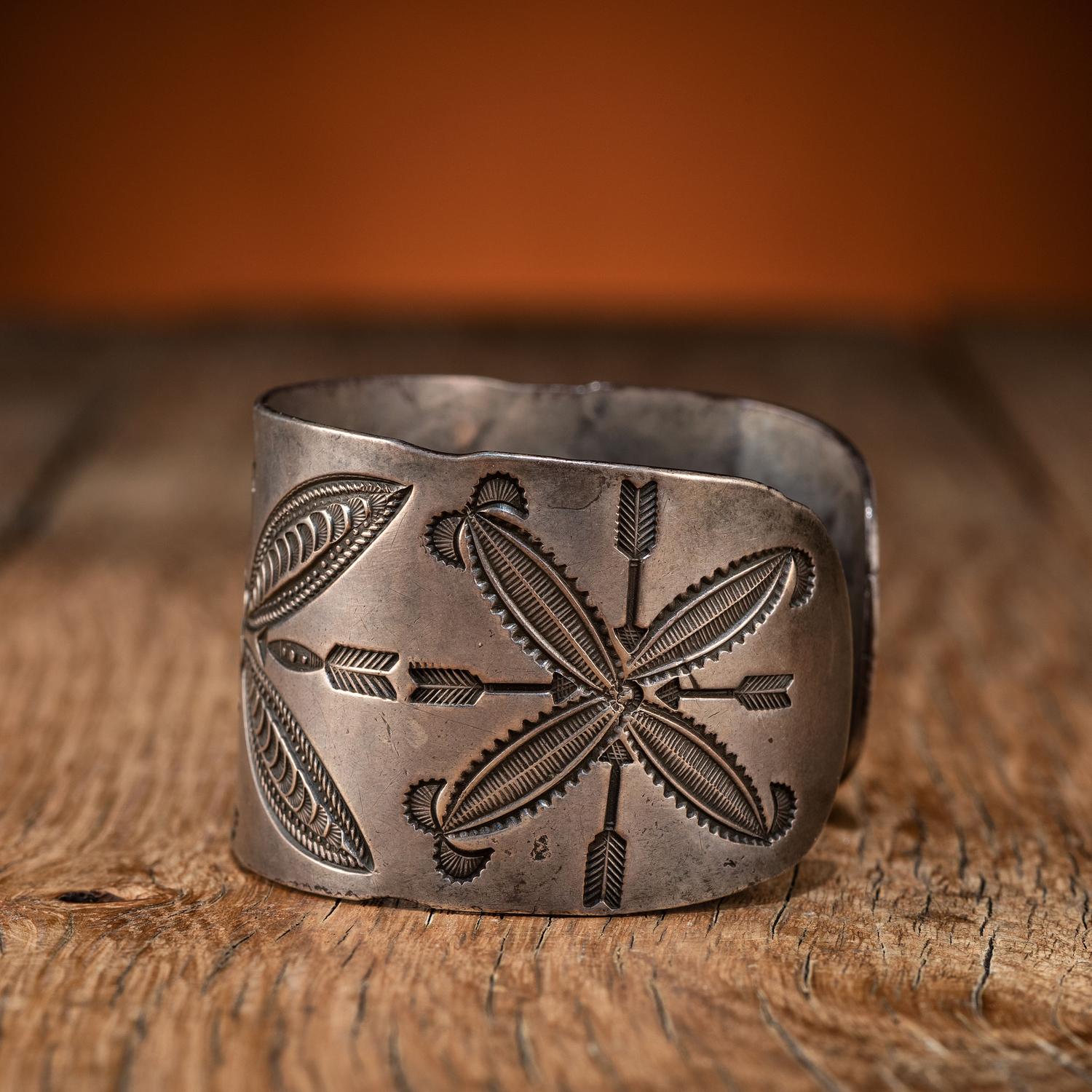 Navajo Ingot Cuff Bracelet, with Stamped Whirling Log Design