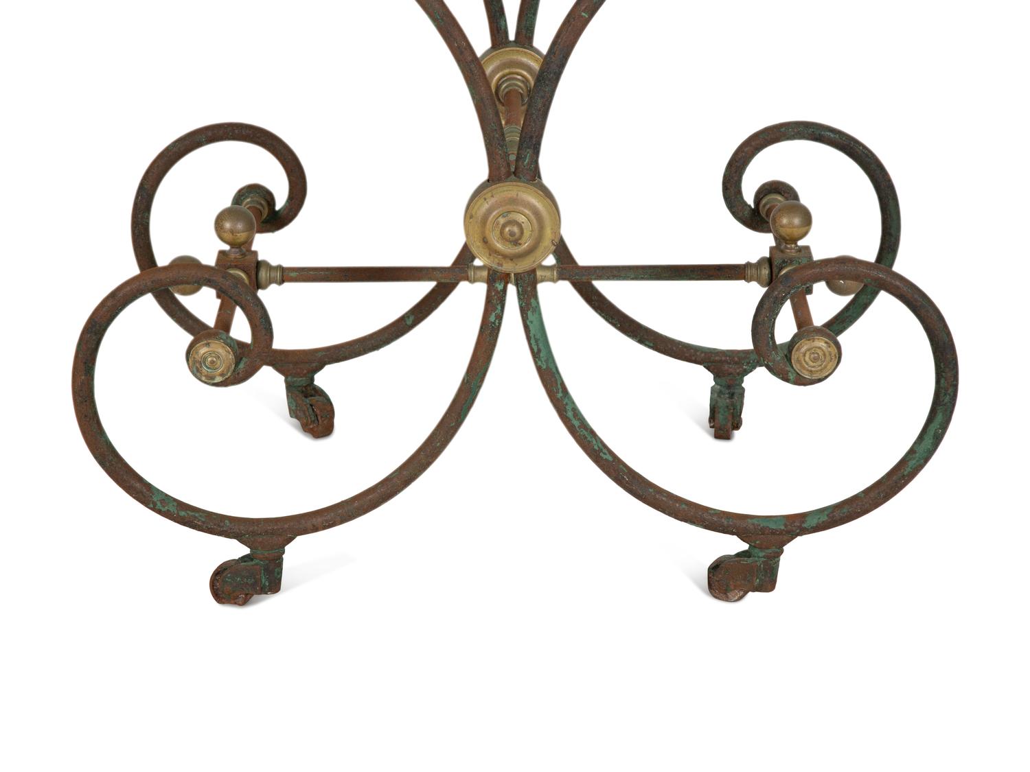 A French Patinated Iron and Marble Pastry Table