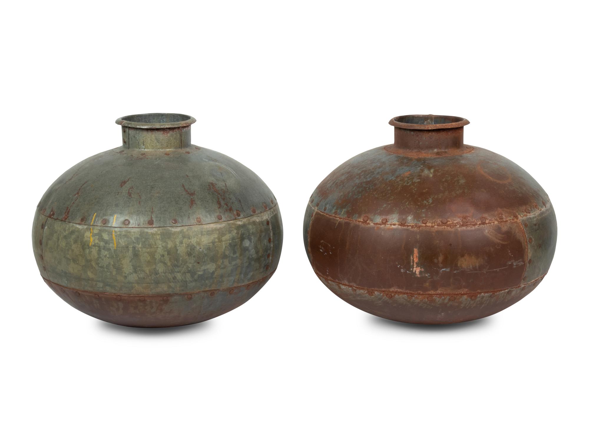 Two Hammered Metal Vessels