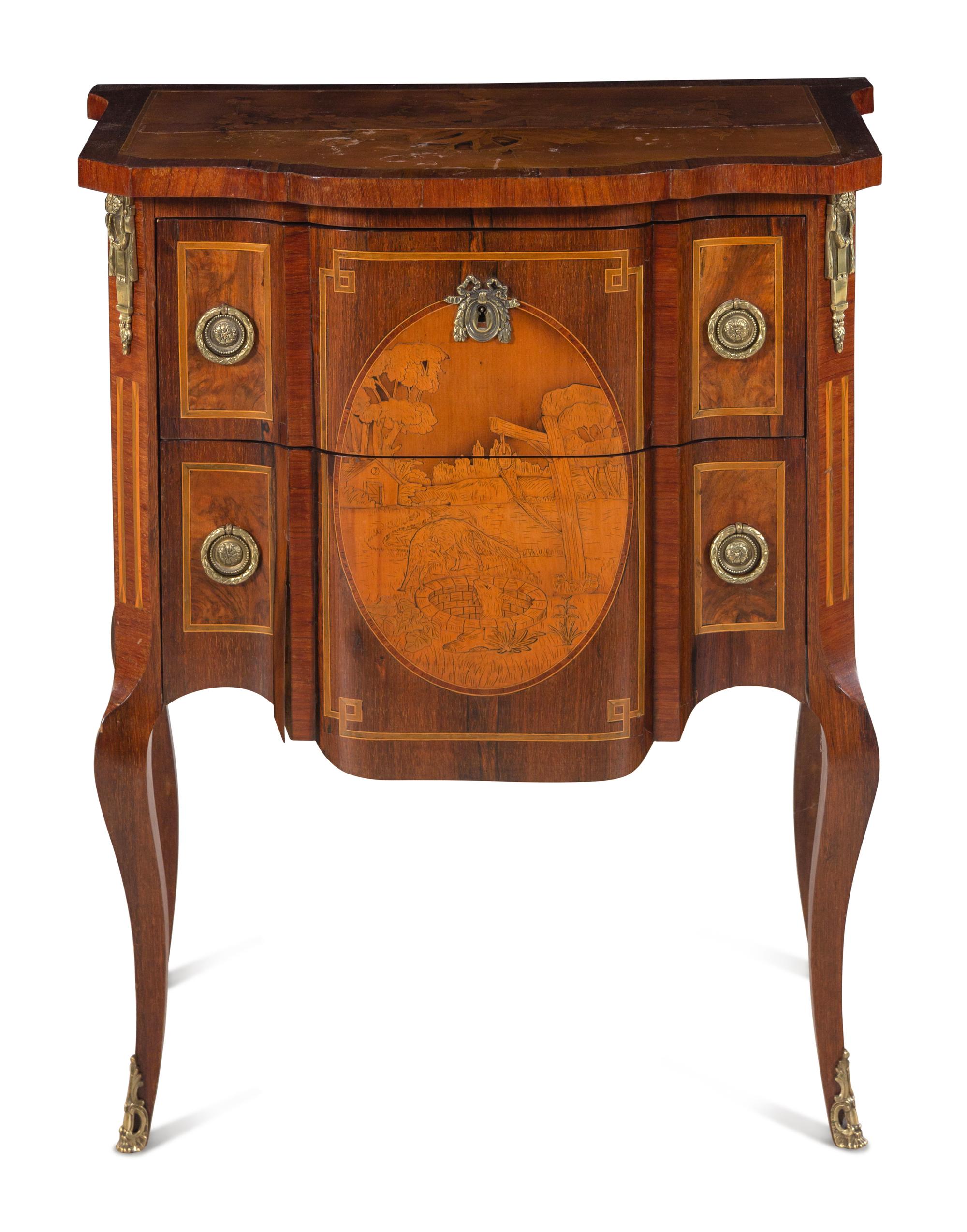 A Louis XV/XVI Transitional Style Marquetry Chest of Drawers