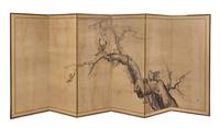 A Japanese Six-Panel Folding Screen AFTER MORI SOSEN, 19TH CENTURY Height of each panel 68 x width 25 1/4 inches. — AFTER MORI SOSEN, 19TH CENTURY