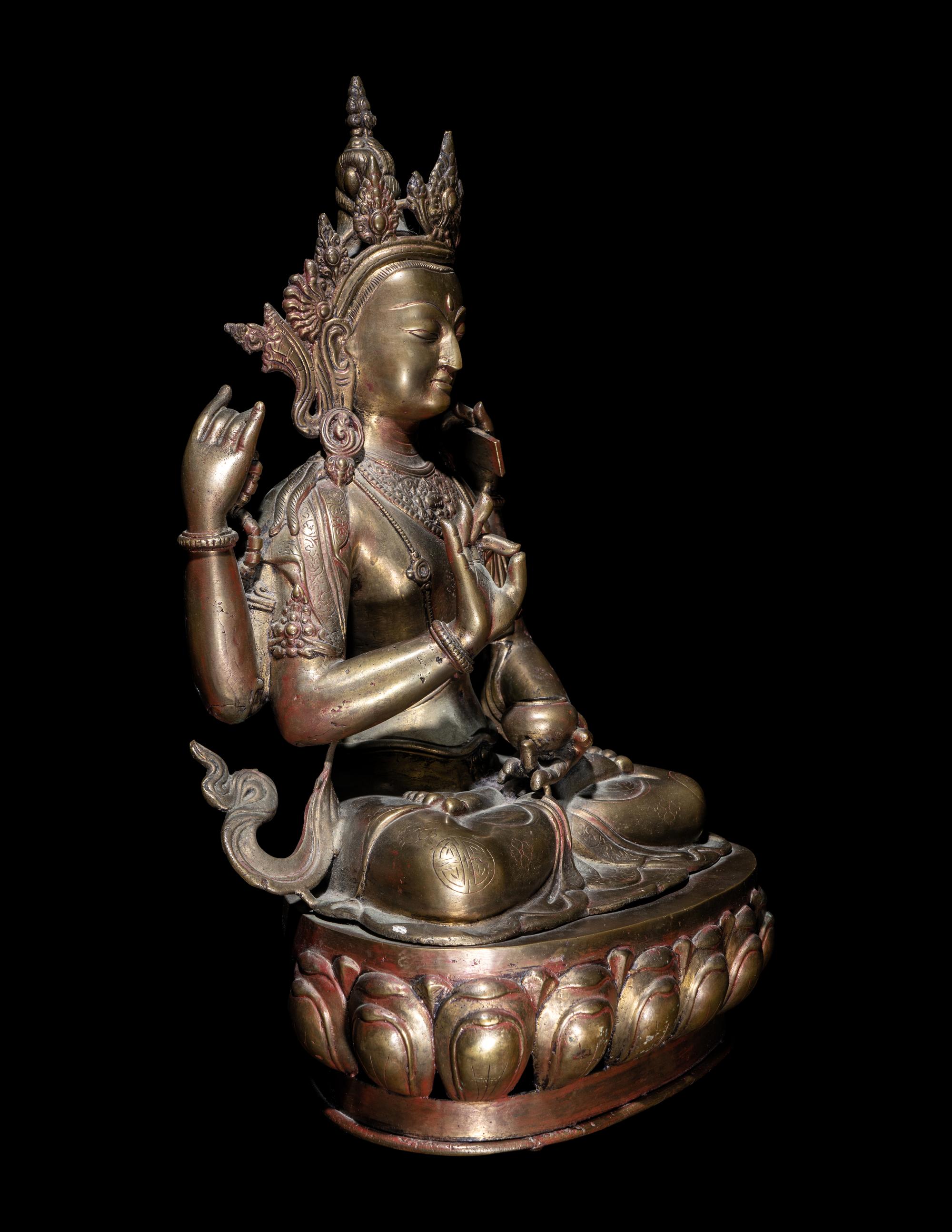 A Large Sino-Tibetan Gilt Bronze Figure of Bodhisattva