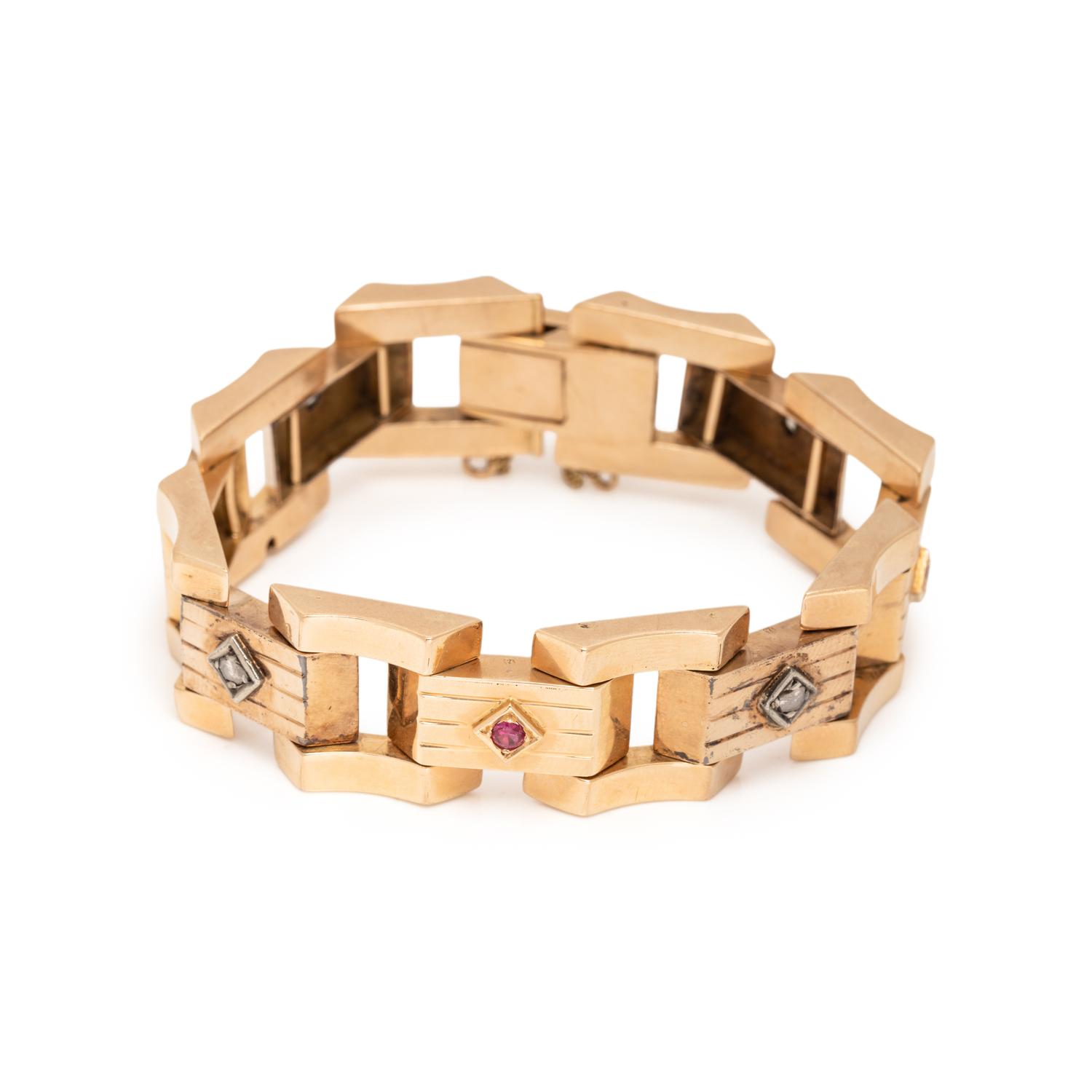 RETRO, ROSE GOLD AND SYNTHETIC RUBY BRACELET