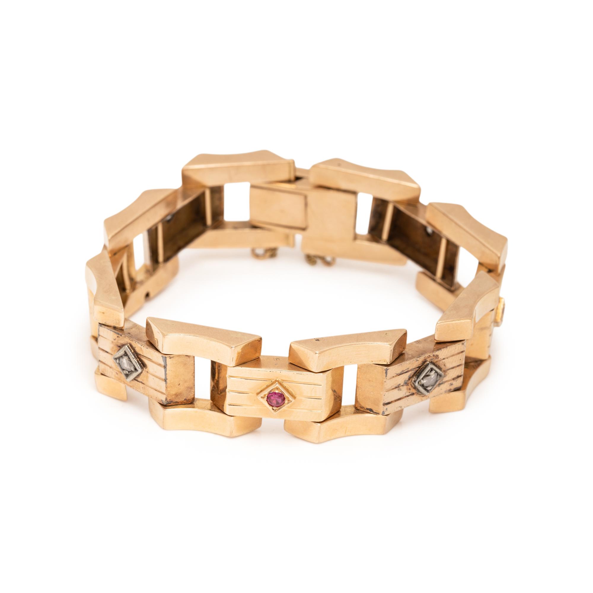 RETRO, ROSE GOLD AND SYNTHETIC RUBY BRACELET