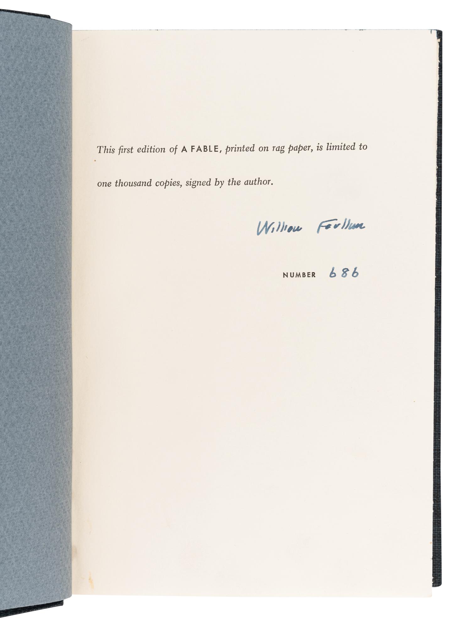 FAULKNER, William (1897-1962). A Fable. New York: Random House, 1954.