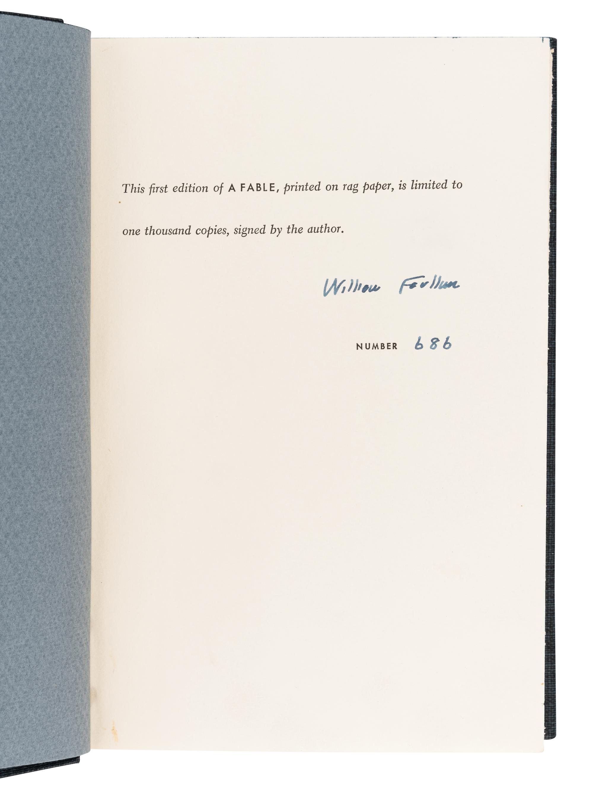 FAULKNER, William (1897-1962). A Fable. New York: Random House, 1954.