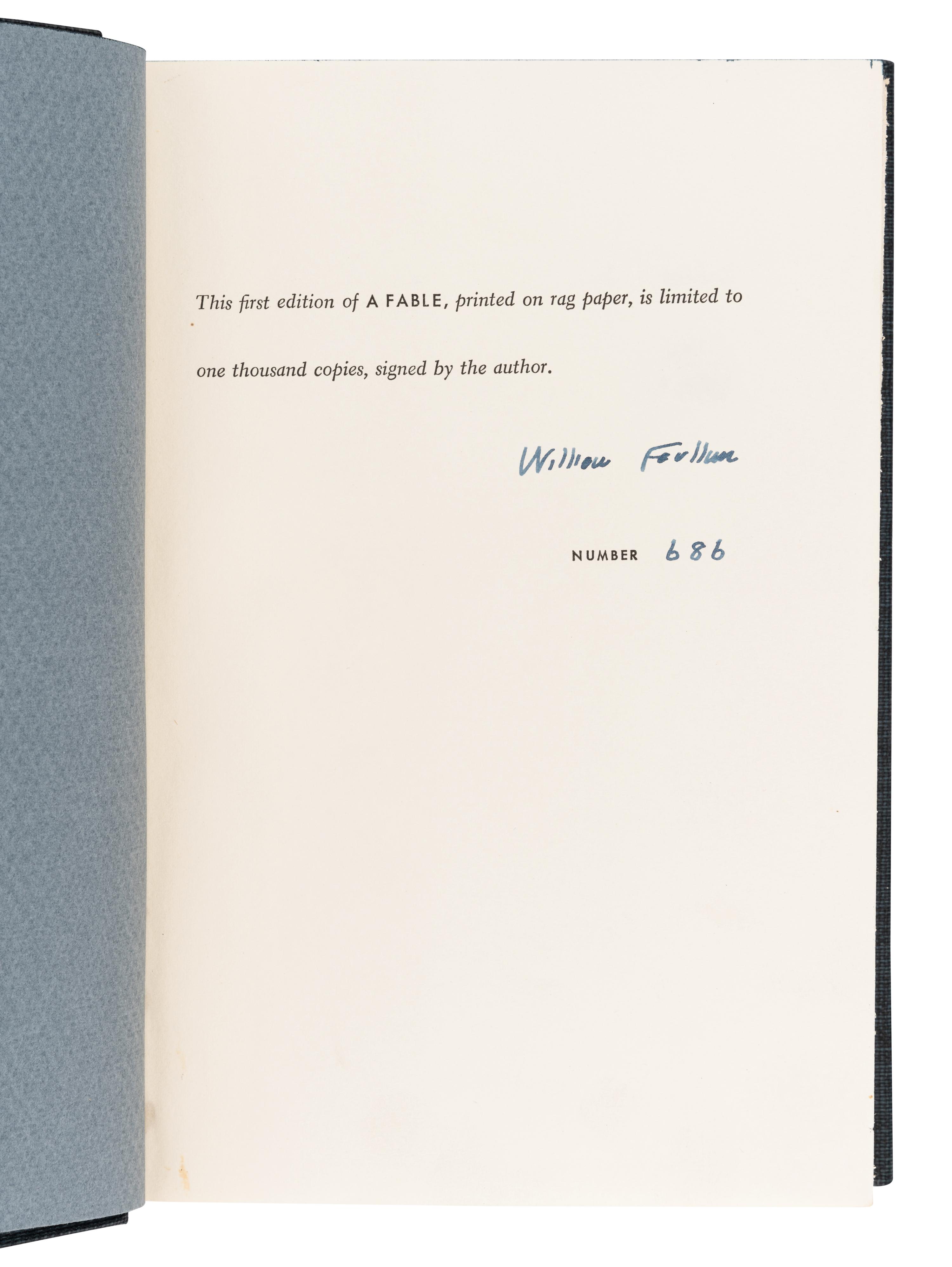 FAULKNER, William (1897-1962). A Fable. New York: Random House, 1954.