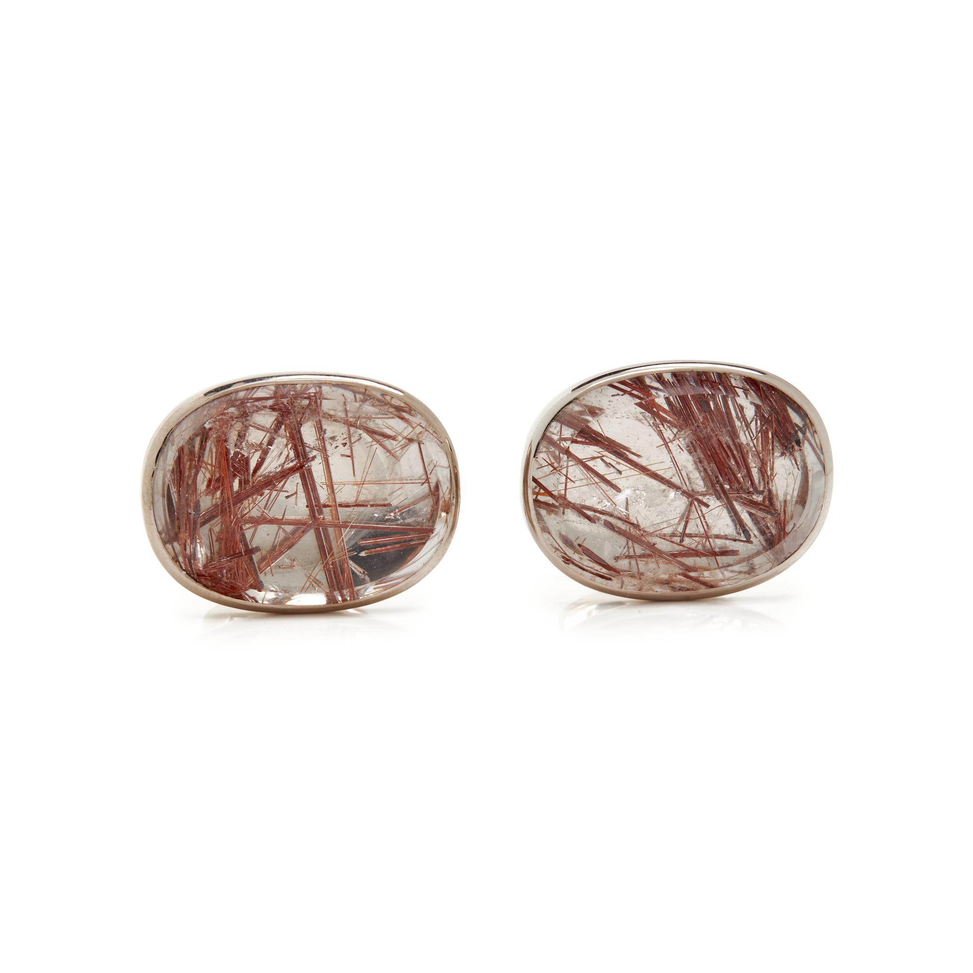 WHITE GOLD AND RUTILATED QUARTZ CUFFLINKS