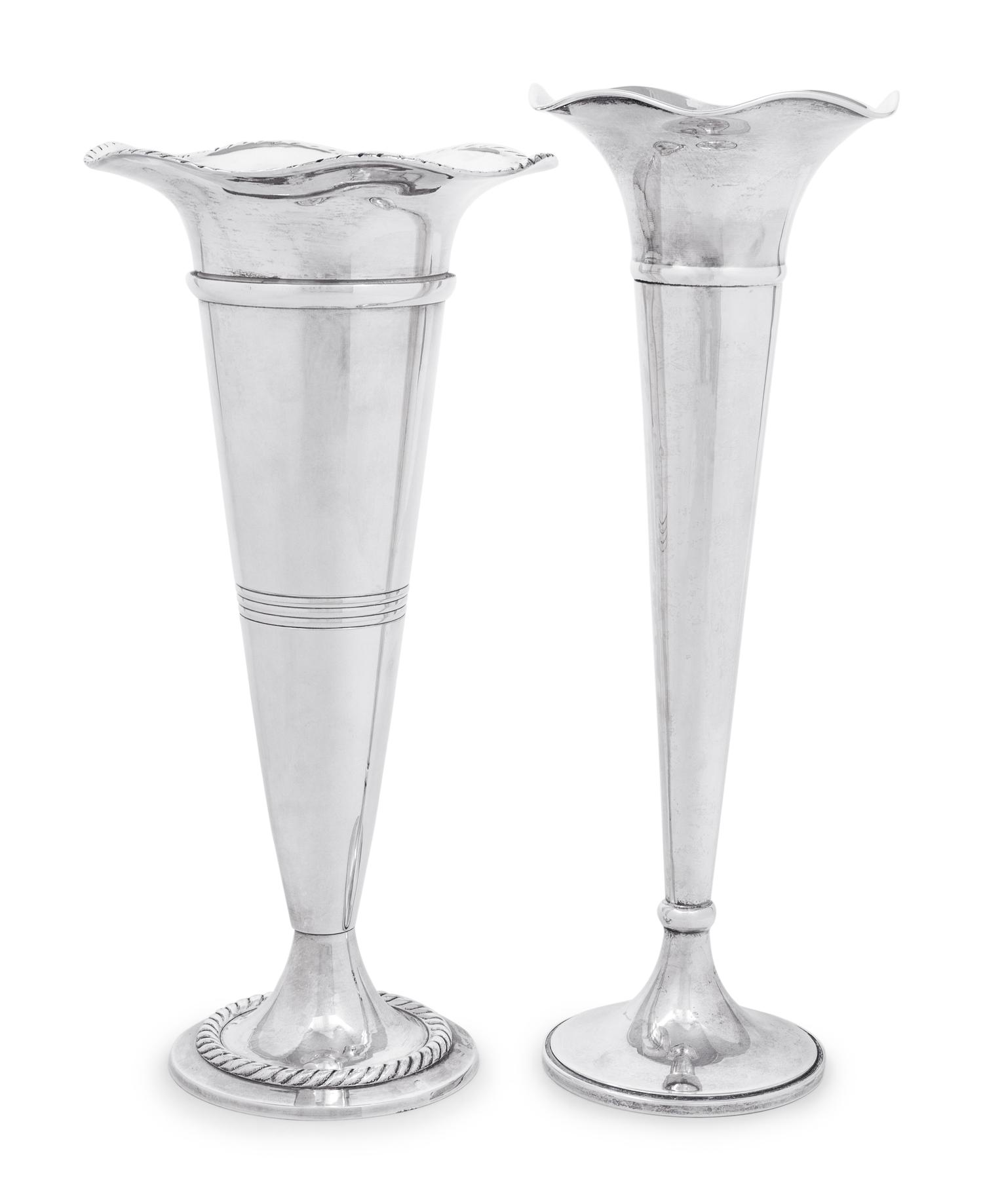 Two American Silver Trumpet Vases