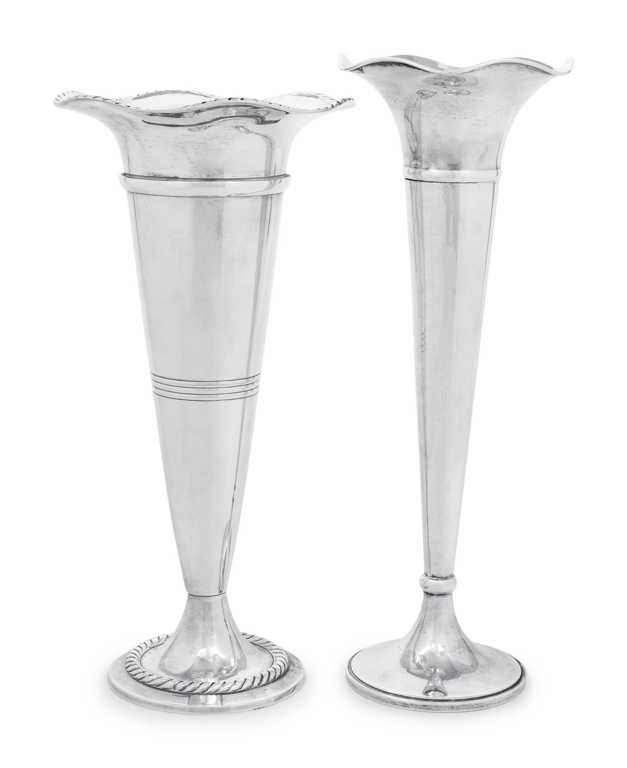 Two American Silver Trumpet Vases