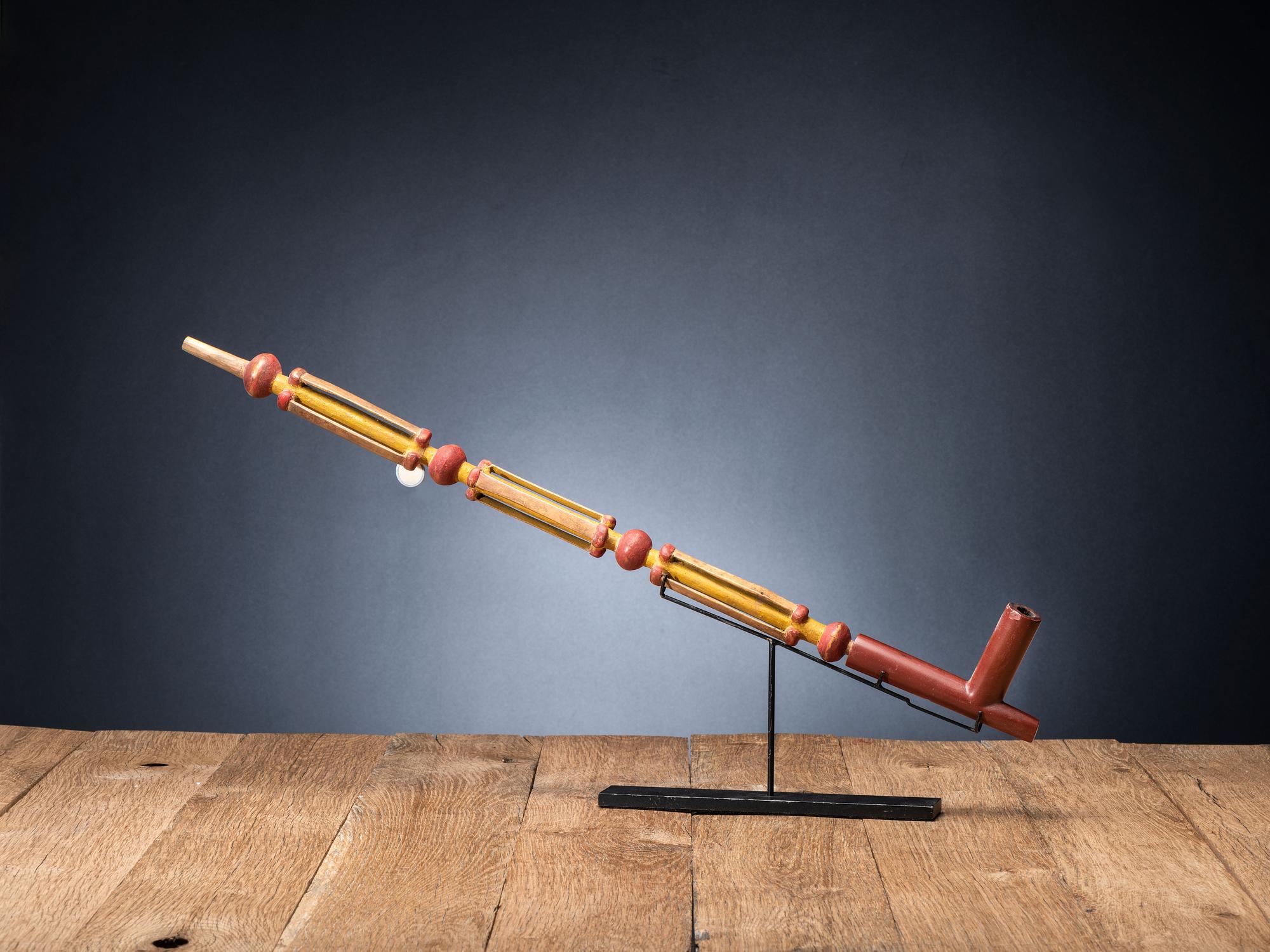 Sioux Carved and Painted Pipe Stem, with Catlinite Bowl