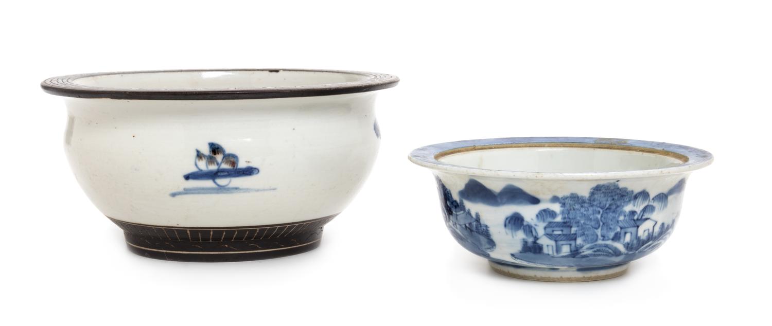 Two Chinese Blue and White Glazed Porcelain Bowls Diameter 8 inches. — LATE 19TH/20TH CENTURY