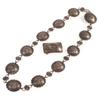 Navajo Stamped Silver Link Concha Belt and Belt Buckle