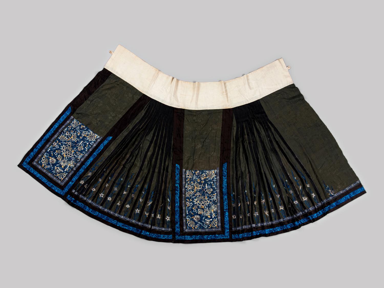 Two Embroidered Silk Apron Skirts