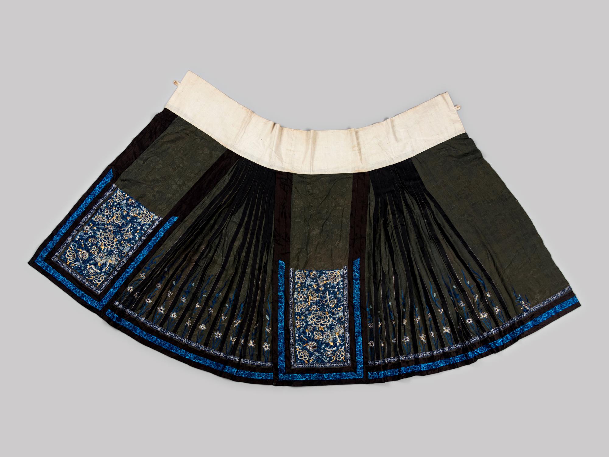 Two Embroidered Silk Apron Skirts