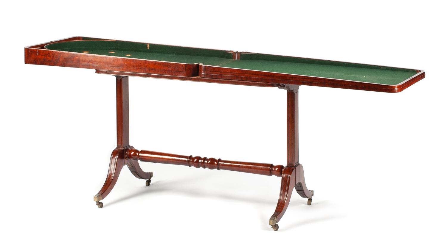 A Regency Mahogany Bagatelle Game Table Height 30 1/2 x width 36 x depth 20 inches. — 19TH CENTURY