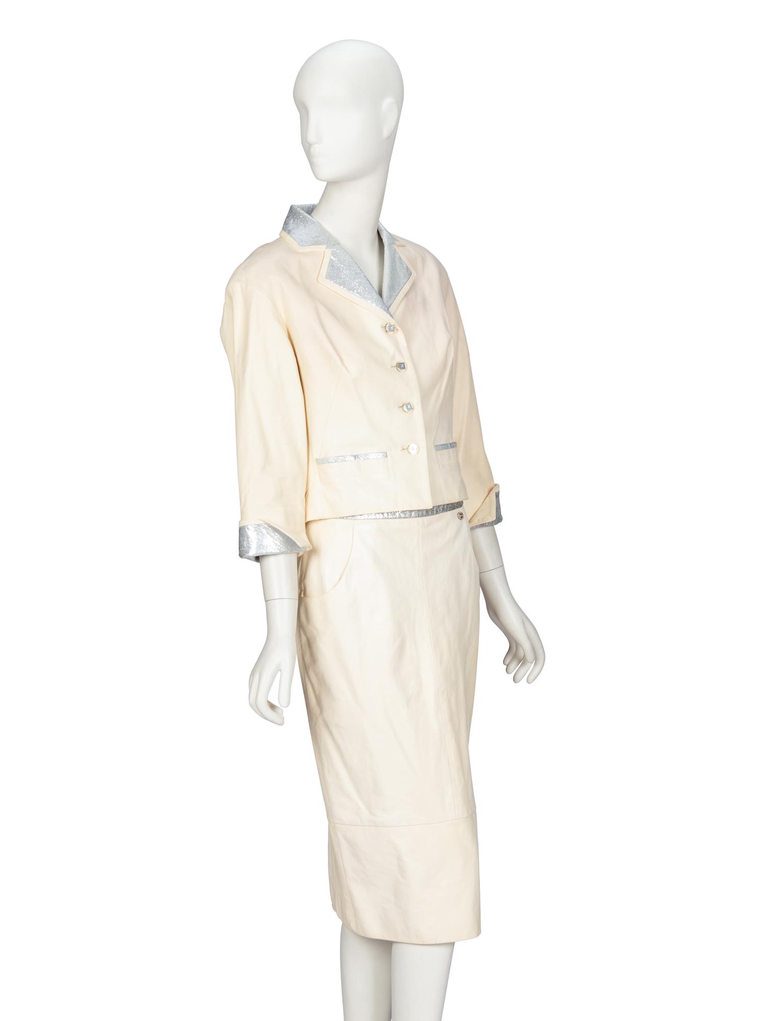Chanel, Cream & Silver Leather Skirt Suit, 2010