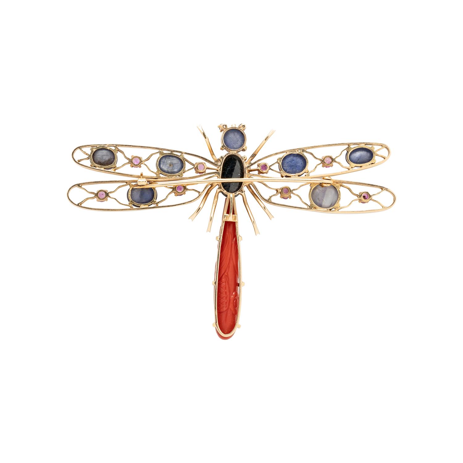 YELLOW GOLD AND MULTIGEM DRAGONFLY BROOCH