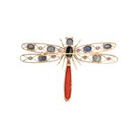 YELLOW GOLD AND MULTIGEM DRAGONFLY BROOCH