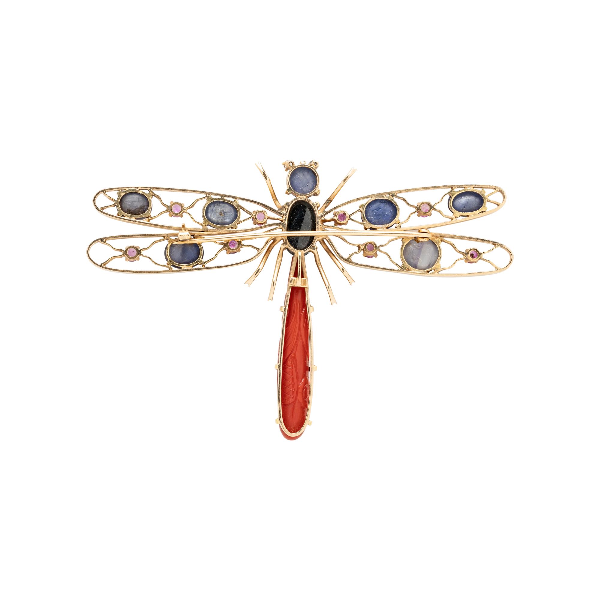 YELLOW GOLD AND MULTIGEM DRAGONFLY BROOCH
