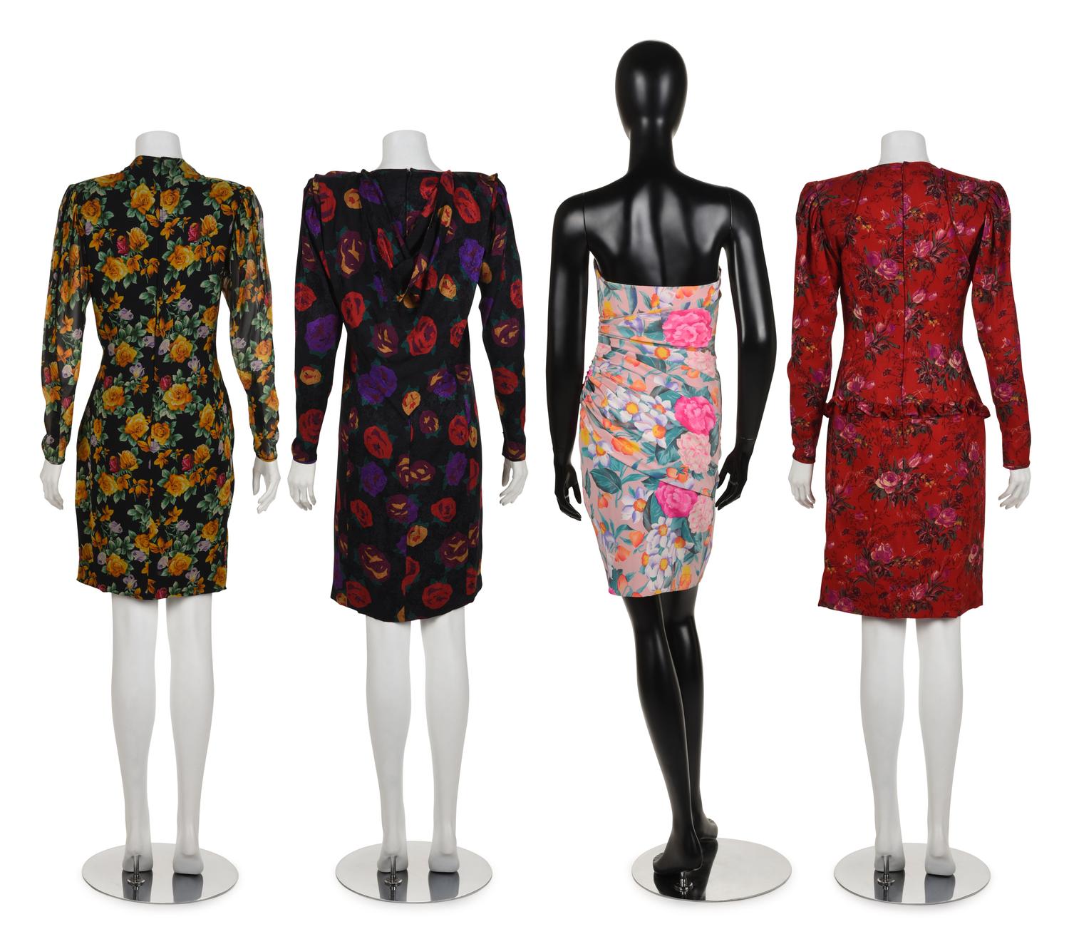 Four Emanuel Ungaro Floral Print Dresses, 1980s