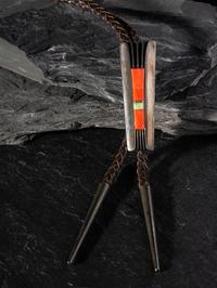 Silver Bolo Tie, set with Coral, Turquoise, and 14K Gold Spacers