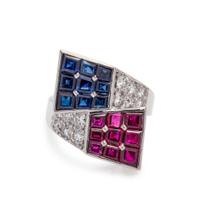 Oscar Heyman & Brothers, Platinum, Ruby and Sapphire Ring
