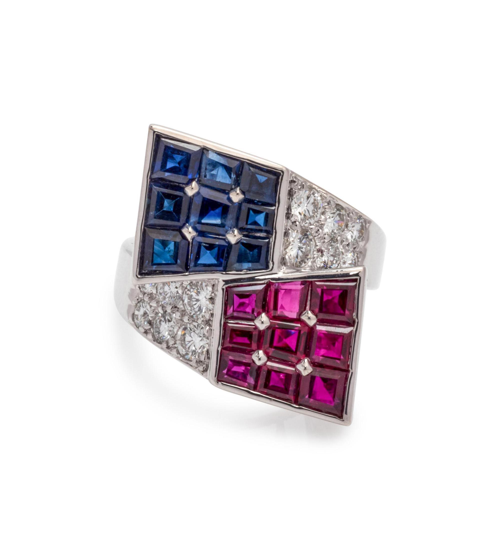 Oscar Heyman & Brothers, Platinum, Ruby and Sapphire Ring