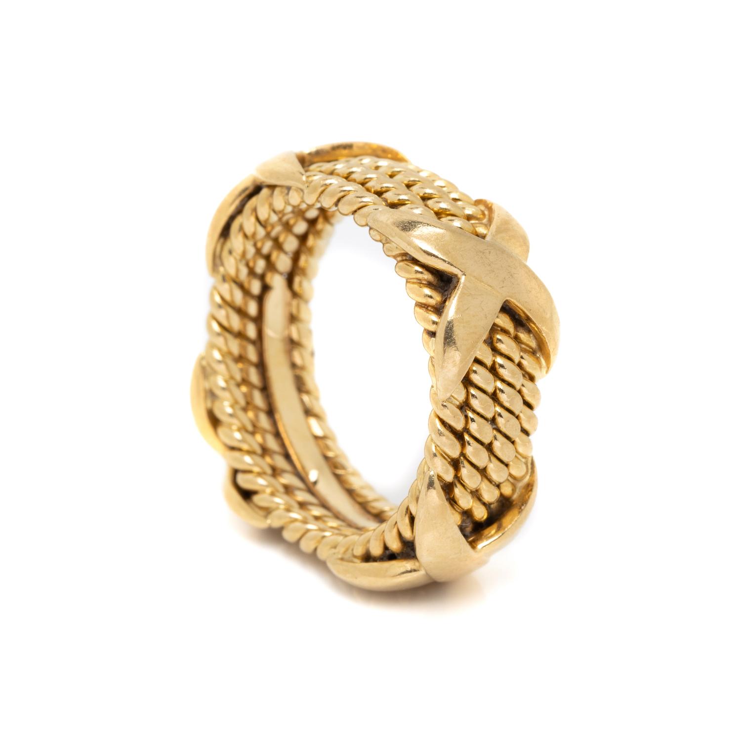 TIFFANY & CO., SCHLUMBERGER, YELLOW GOLD 'ROPE FOUR-ROW X' RING