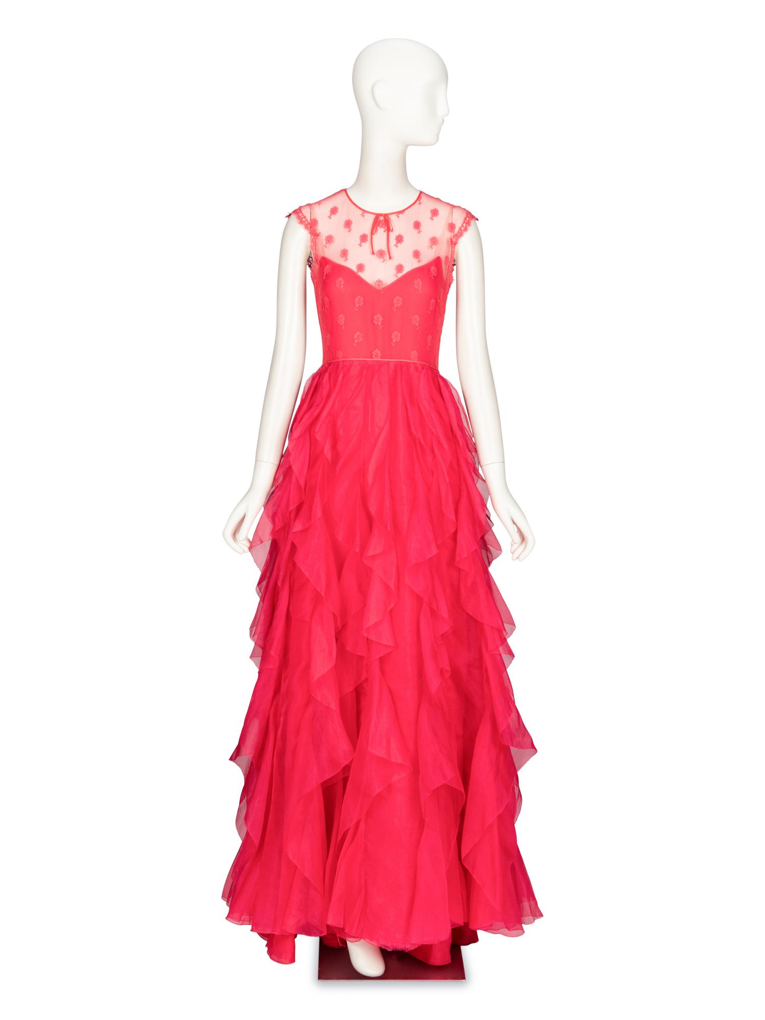 VALENTINO, HOT PINK RUFFLED GOWN