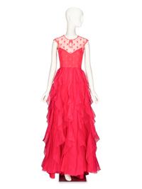 VALENTINO, HOT PINK RUFFLED GOWN