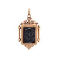 VICTORIAN, ROSE GOLD AND ONYX CAMEO PENDANT