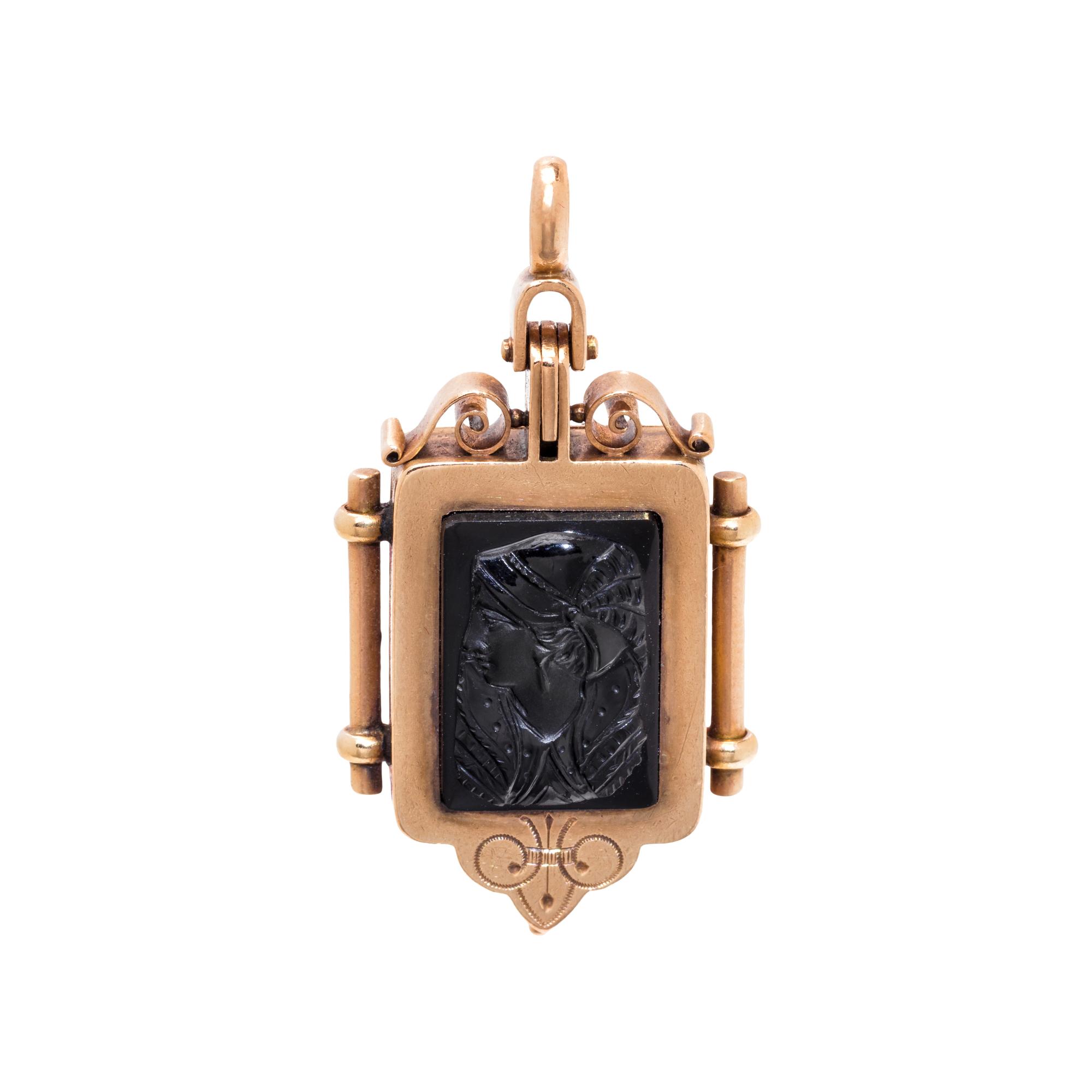 VICTORIAN, ROSE GOLD AND ONYX CAMEO PENDANT