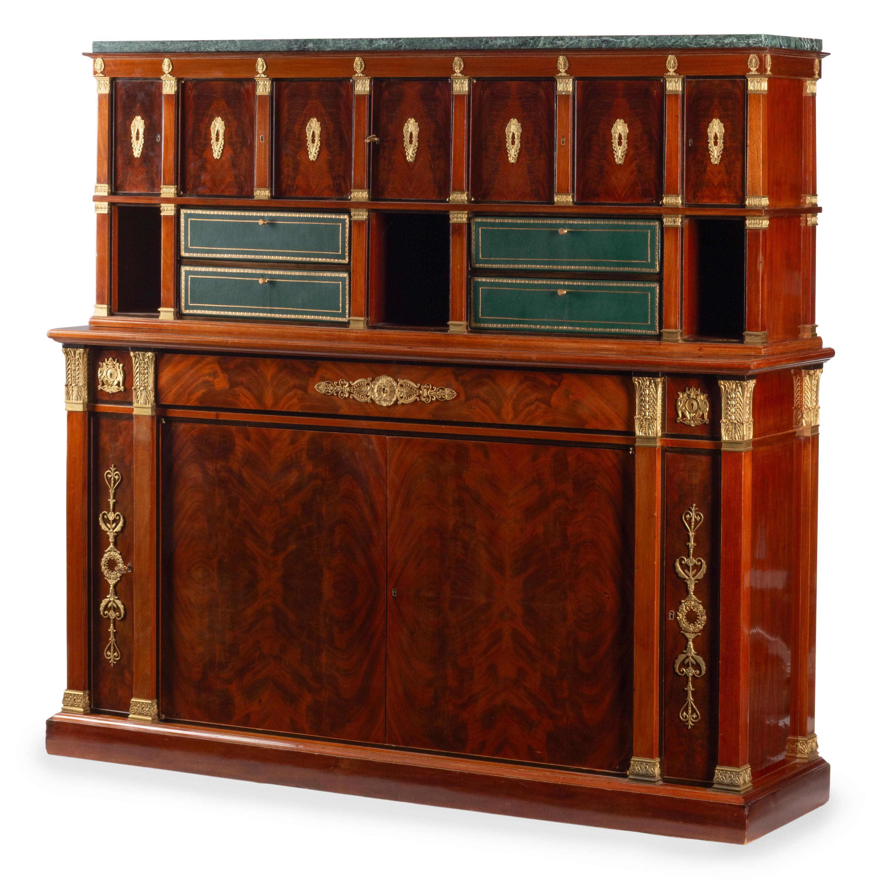 An Empire Style Gilt Bronze Mounted Mahogany Cabinet and Cartonnier