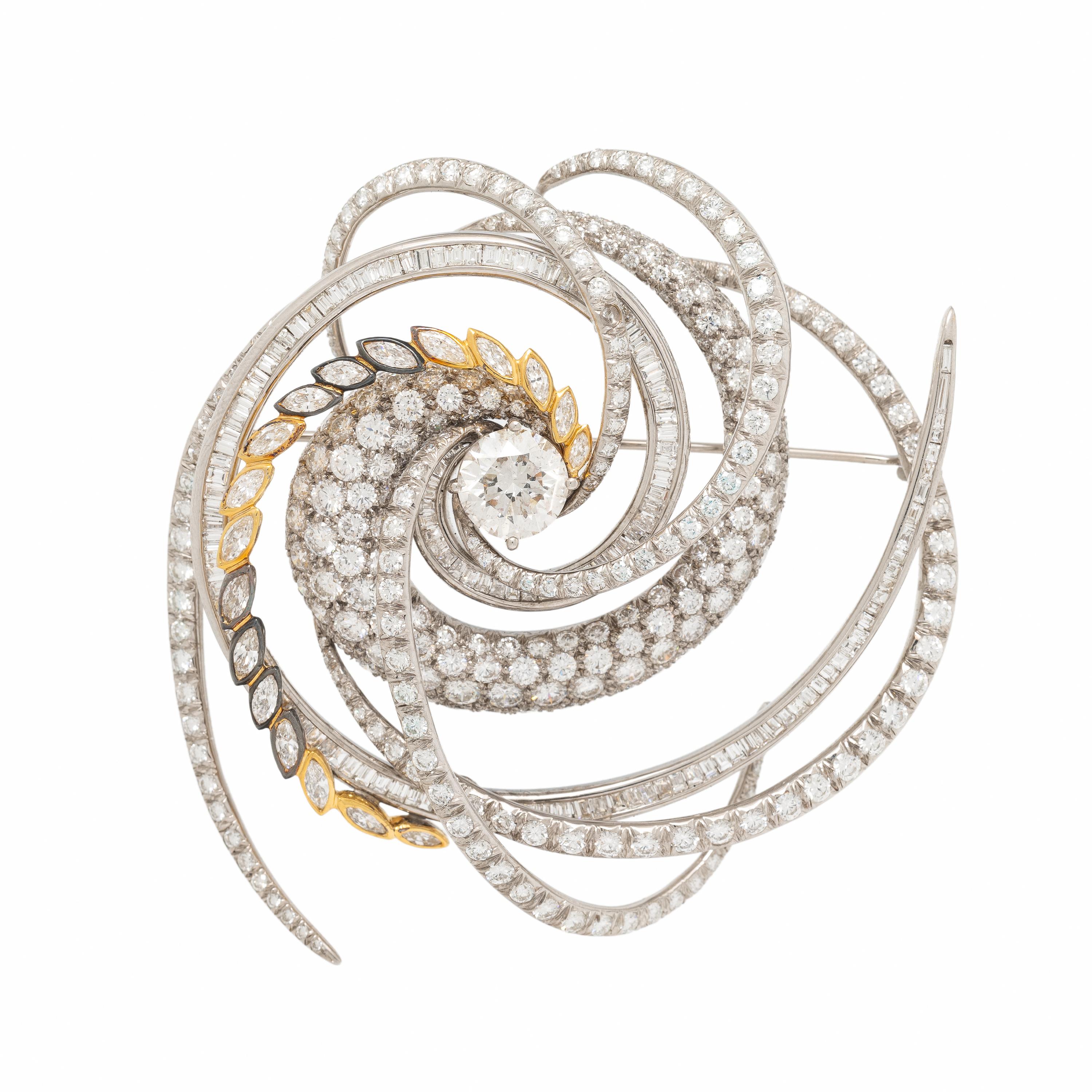 W. Kalich, Diamond, Platinum, and Yellow Gold Brooch