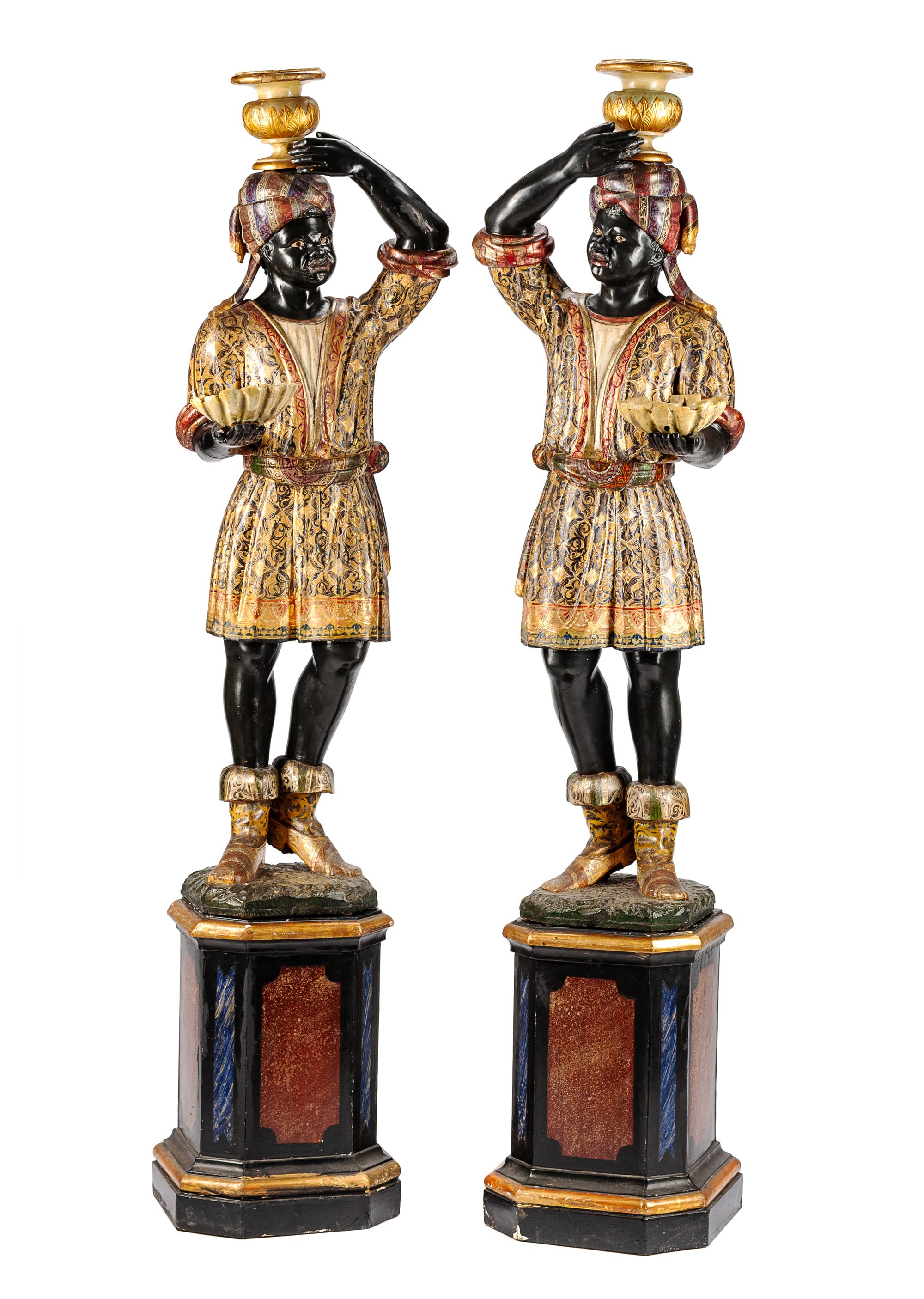 A Pair of Venetian Style Polychromed Figures