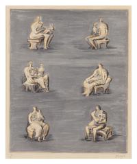 Henry Moore, (British, 1898-1986), Studies for Sculpture on Blue Grey Background, 1957
