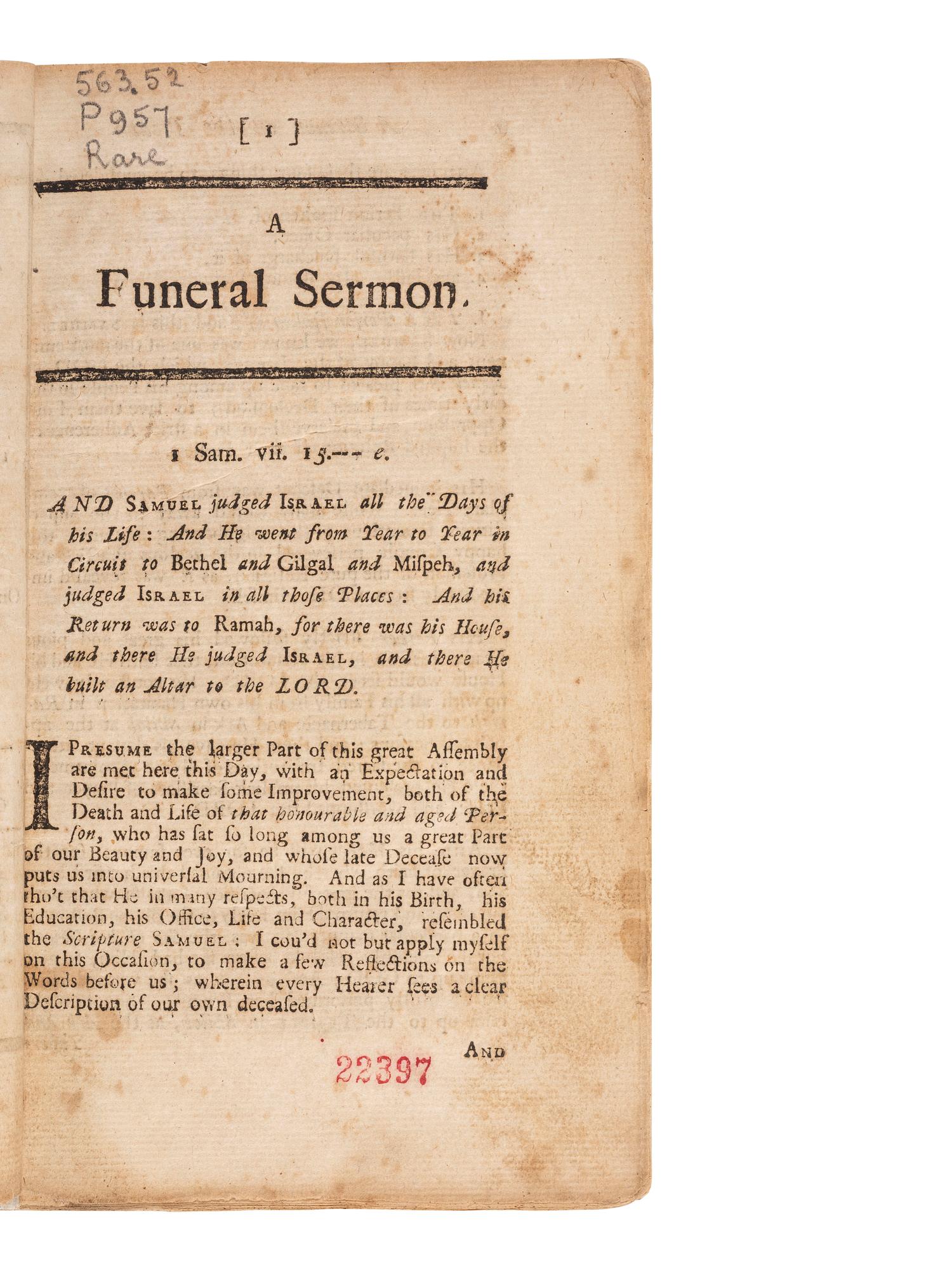 [SALEM WITCH TRIALS]. SEWALL, Stephen (1657-1725). Docket signed, plus.