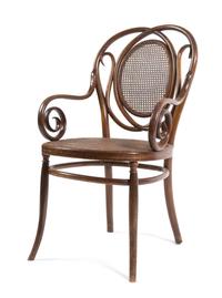 In the Manner of Thonet, EARLY 20TH CENTURY, a bentwood fauteuil, having an oval caned splat within scrolled supports over conforming a