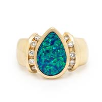 Imitation Black Opal, Diamond, and Yellow Gold Ring
