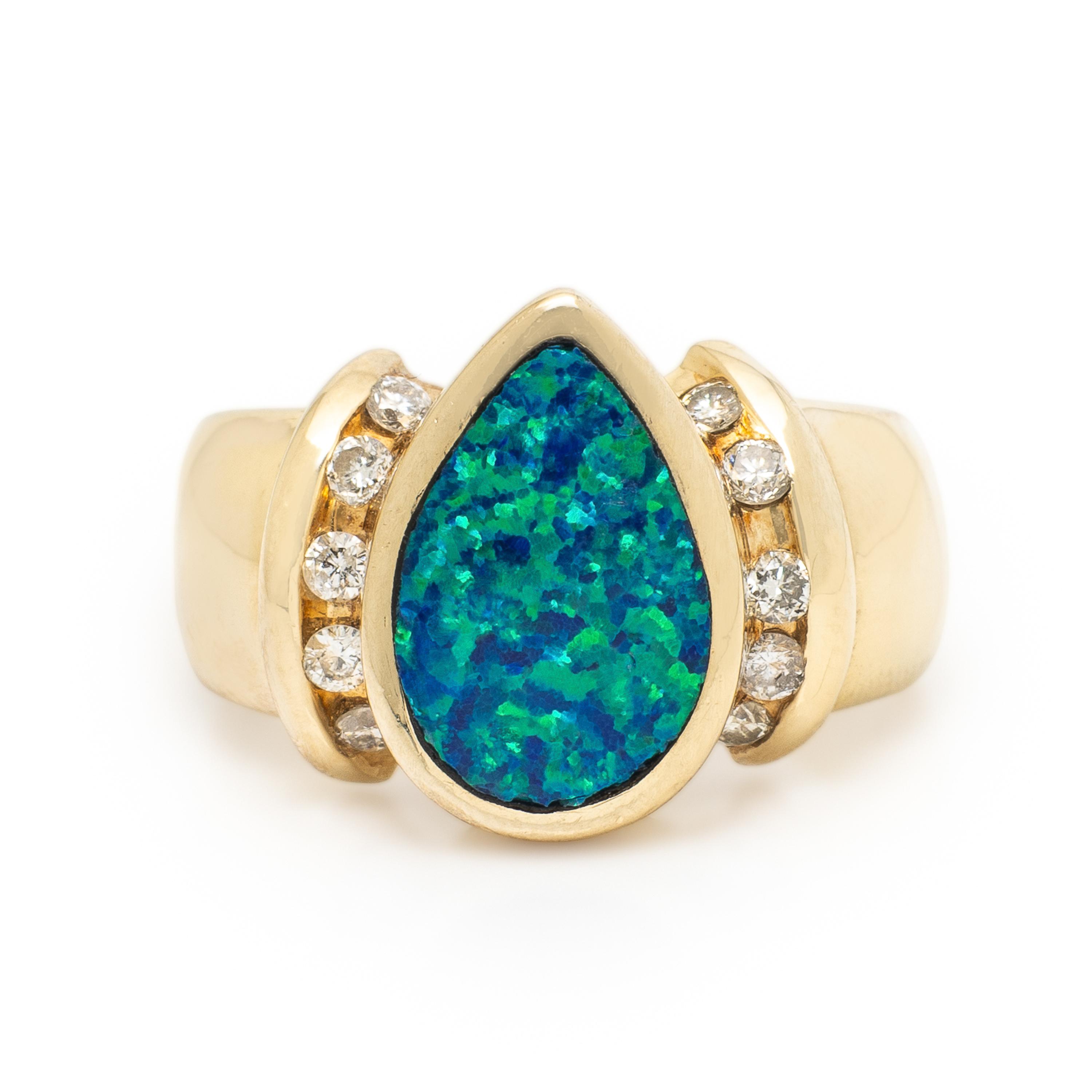 Imitation Black Opal, Diamond, and Yellow Gold Ring