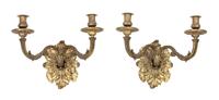 A Pair of Louis XV Style Gilt Bronze Two Light Wall Sconces Height 10 1/2 inches. — 19TH CENTURY