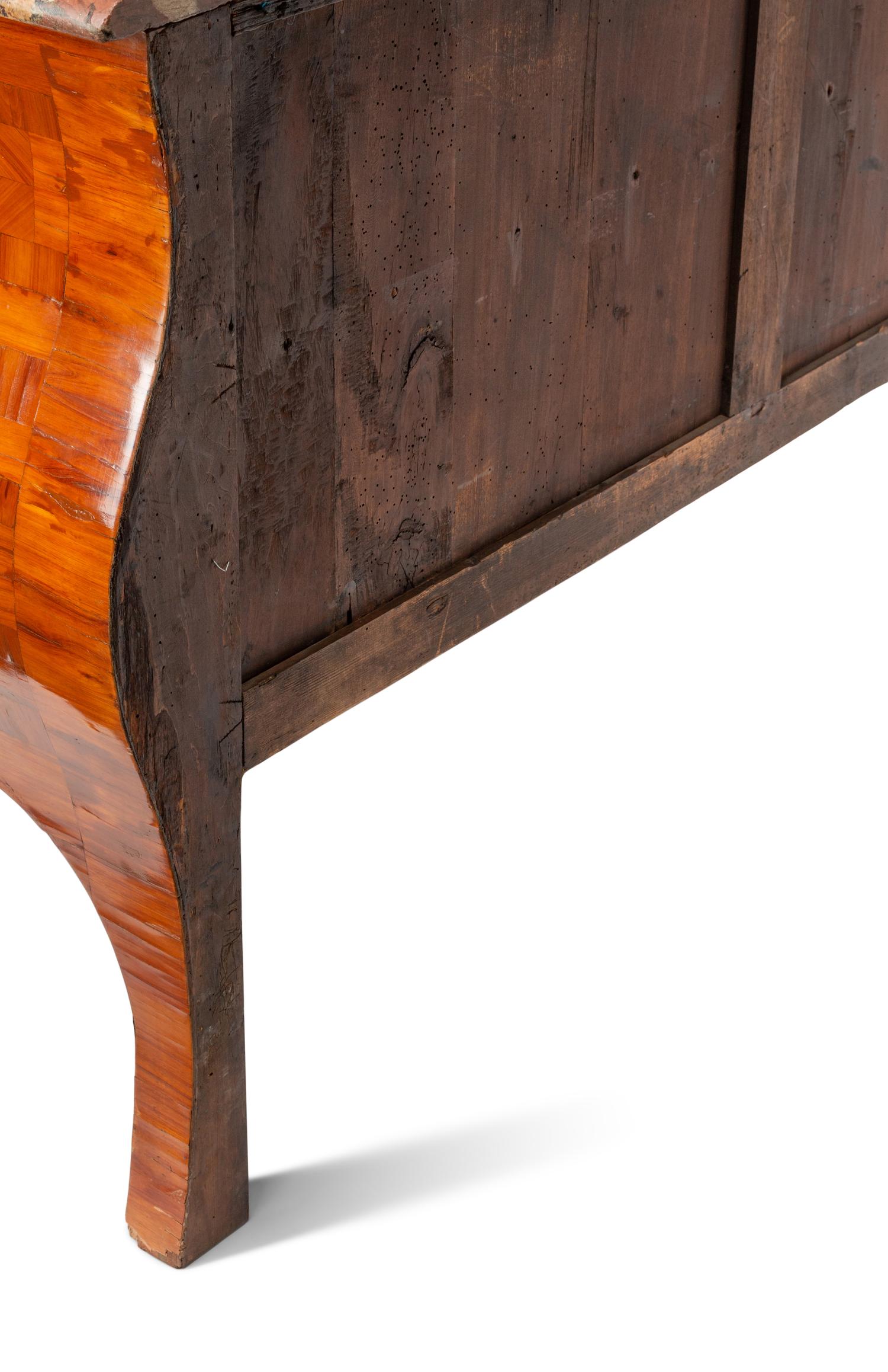 A Régence Style Gilt Bronze Mounted Parquetry Marble-Top Commode