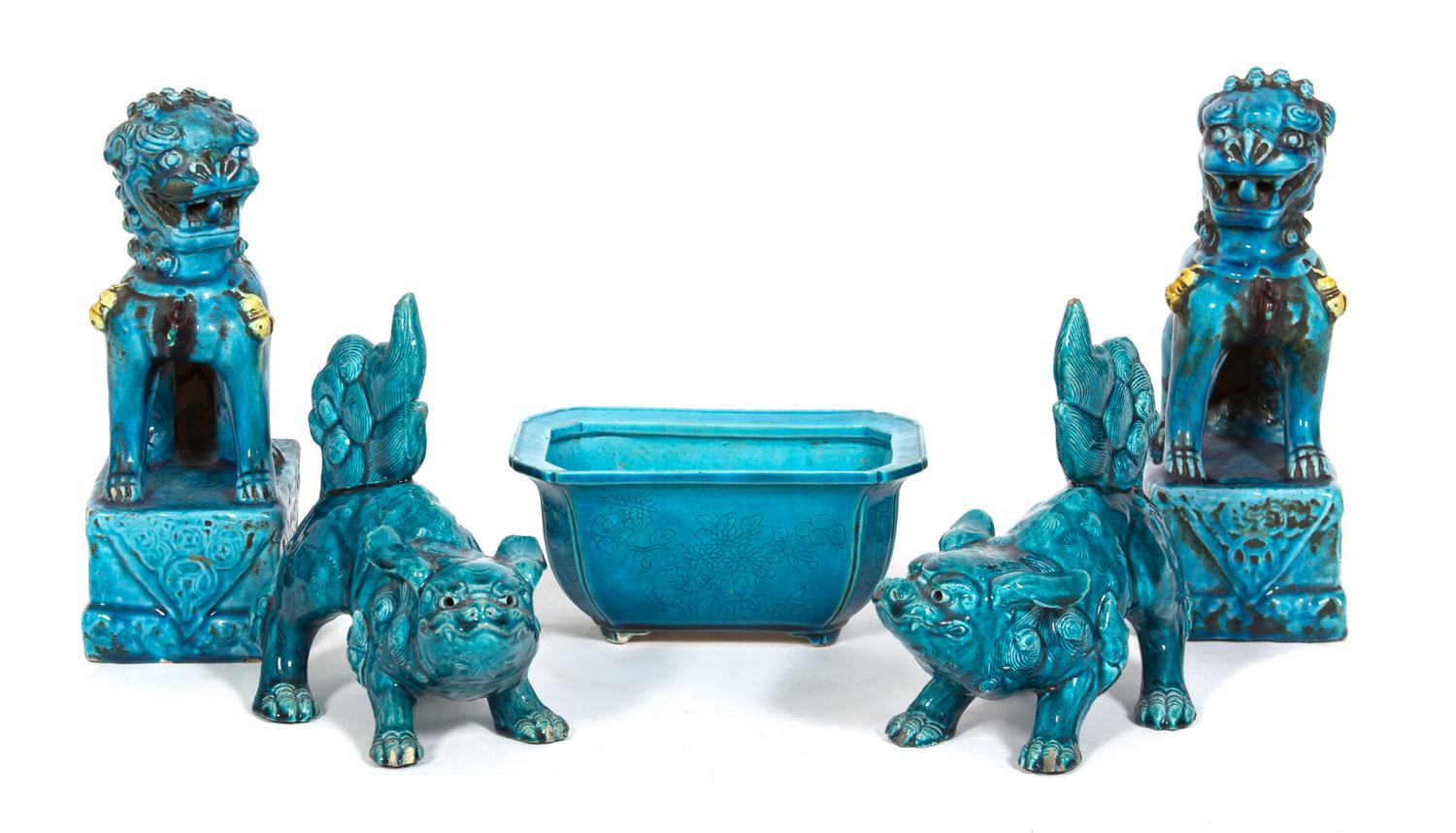 Five Chinese Turquoise Glazed Articles Height of largest 8 inches. — 19TH CENTURY