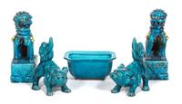 Five Chinese Turquoise Glazed Articles Height of largest 8 inches. — 19TH CENTURY