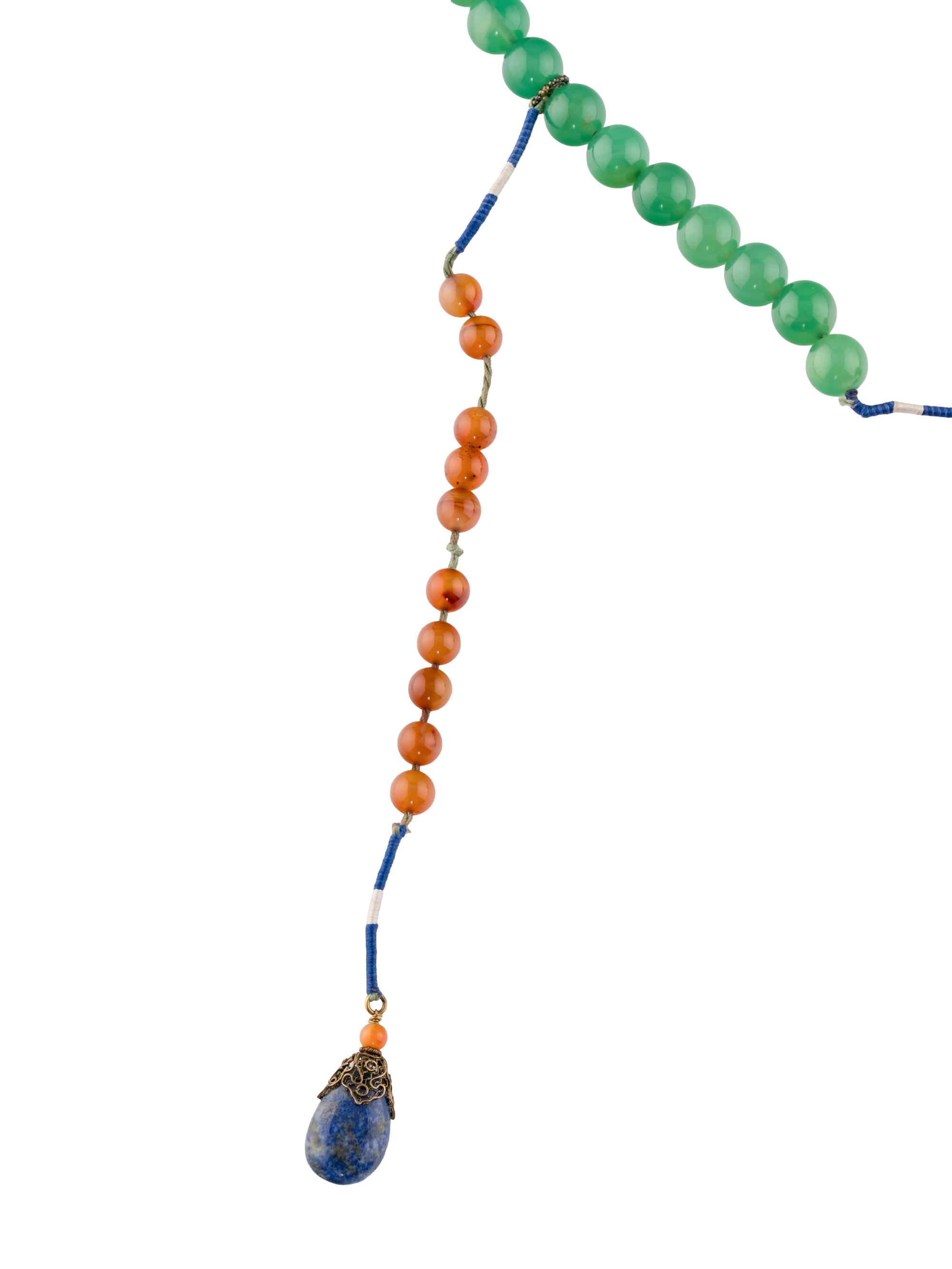 A Chinese Lapis Lazuli, Agate and Green Hardstone Court Necklace