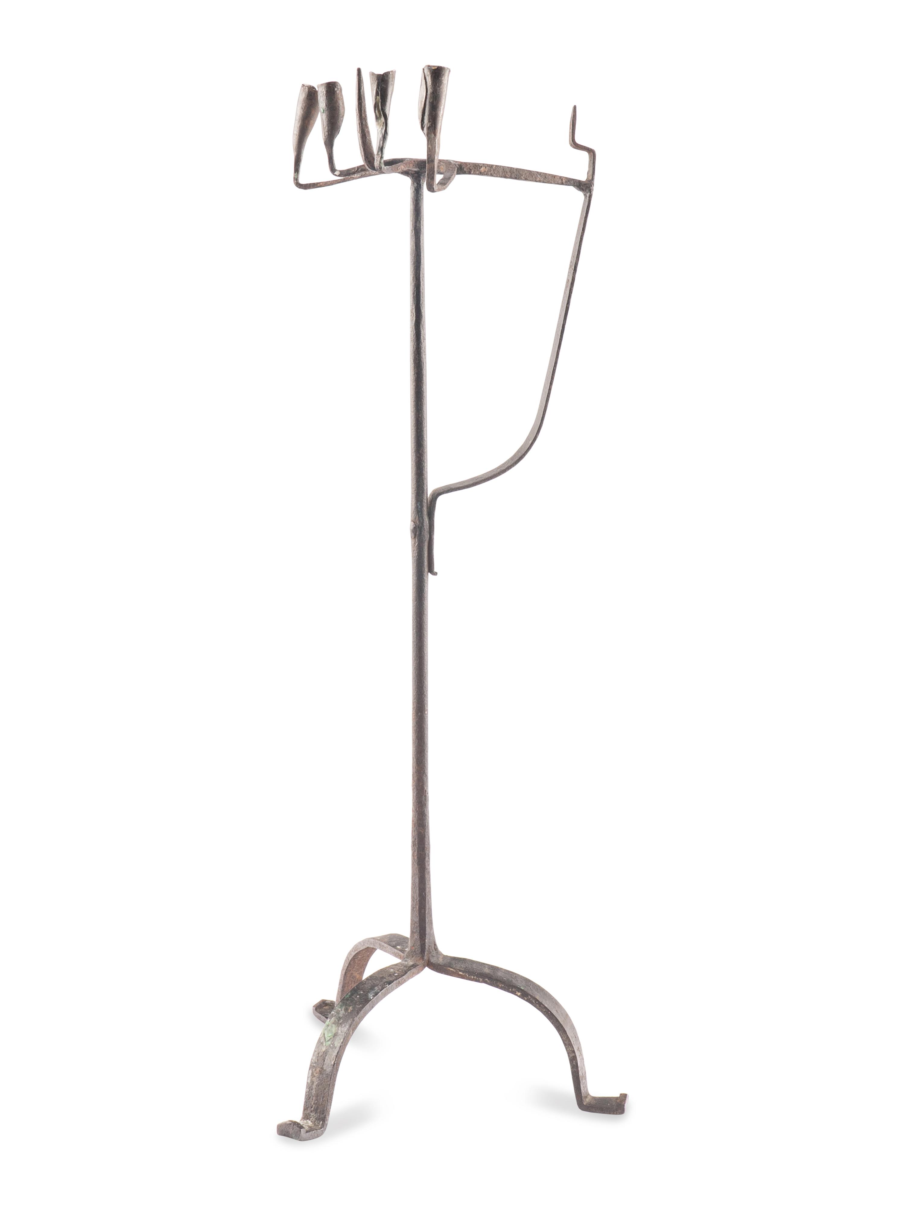 A Continental Iron Four-Light Floor Candelabra