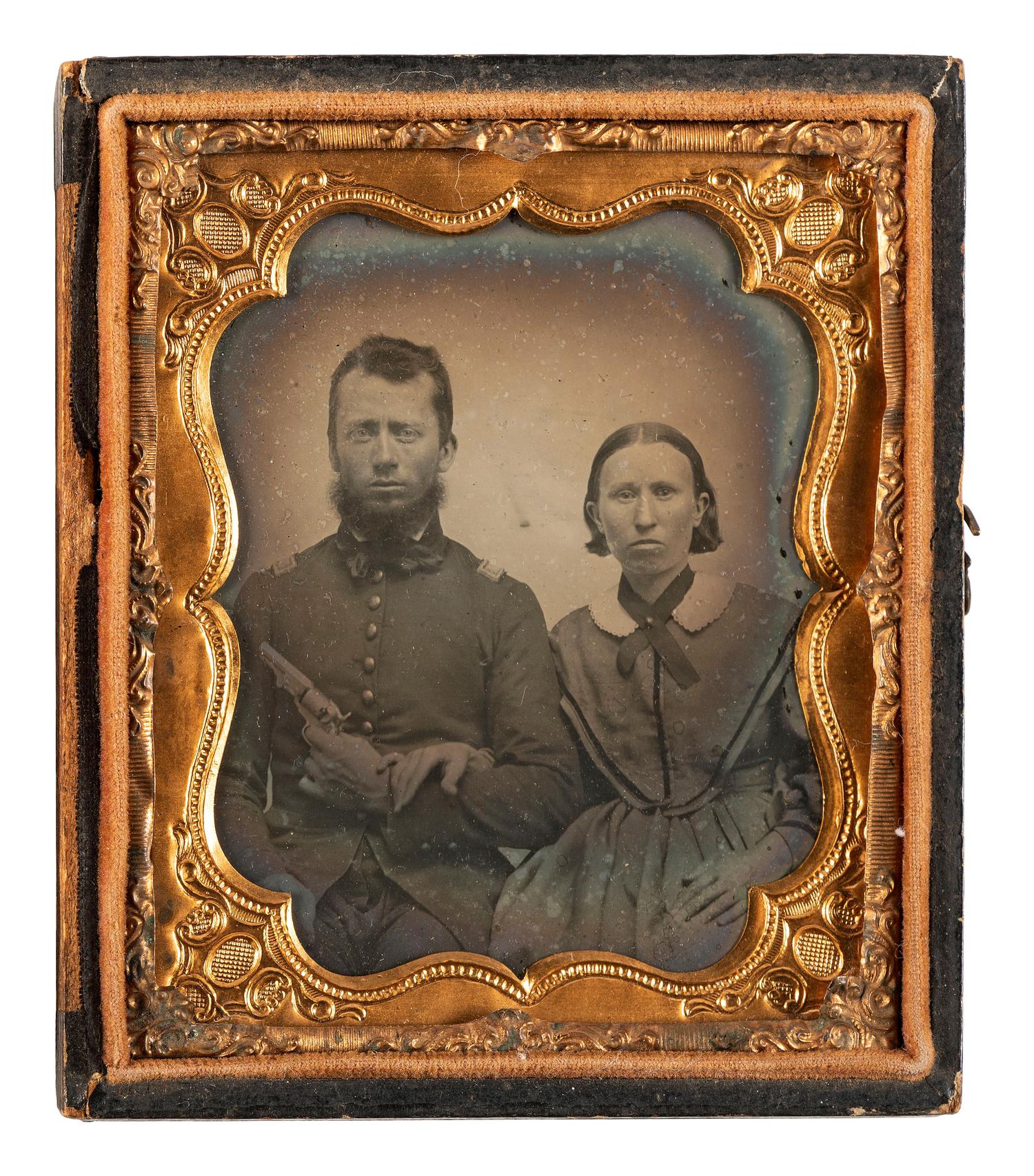[CIVIL WAR]. Sixth plate ambrotype attributed as Confederate 2nd Lieutenant Alexander R. Humphreys, Co. D, 26th Virginia Infantry Battalion, and his wife, recovered from an estate in the Shenandoah Valley.