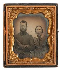 [CIVIL WAR]. Sixth plate ambrotype attributed as Confederate 2nd Lieutenant Alexander R. Humphreys, Co. D, 26th Virginia Infantry Battalion, and his wife, recovered from an estate in the Shenandoah Valley.